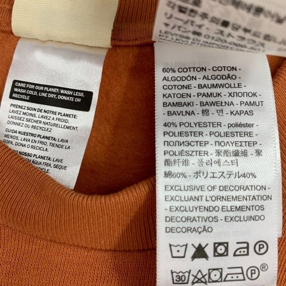 Levis Sweatshirt Orange Laundry Day Cropped Raw Hem Fleece NWT - Picture 10 of 13